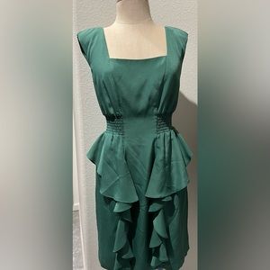 Jessica Simpson Dress Emerald Green Square Neckline Padded Shoulder Size 8